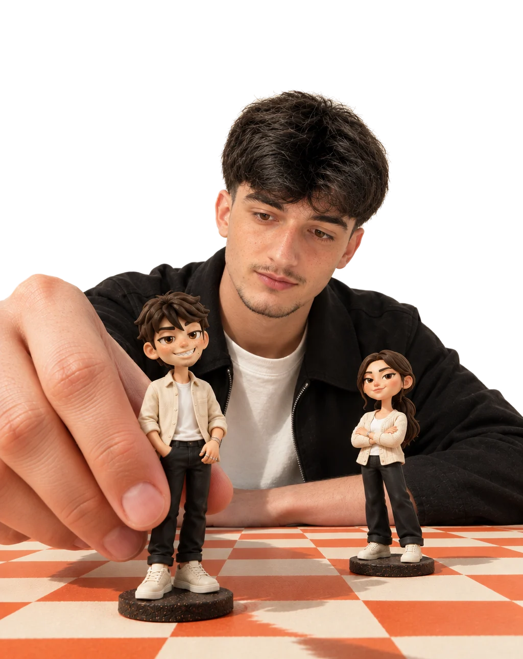 Ethan Porpiglia pose une figurine sur un échiquier : ses employés IA.